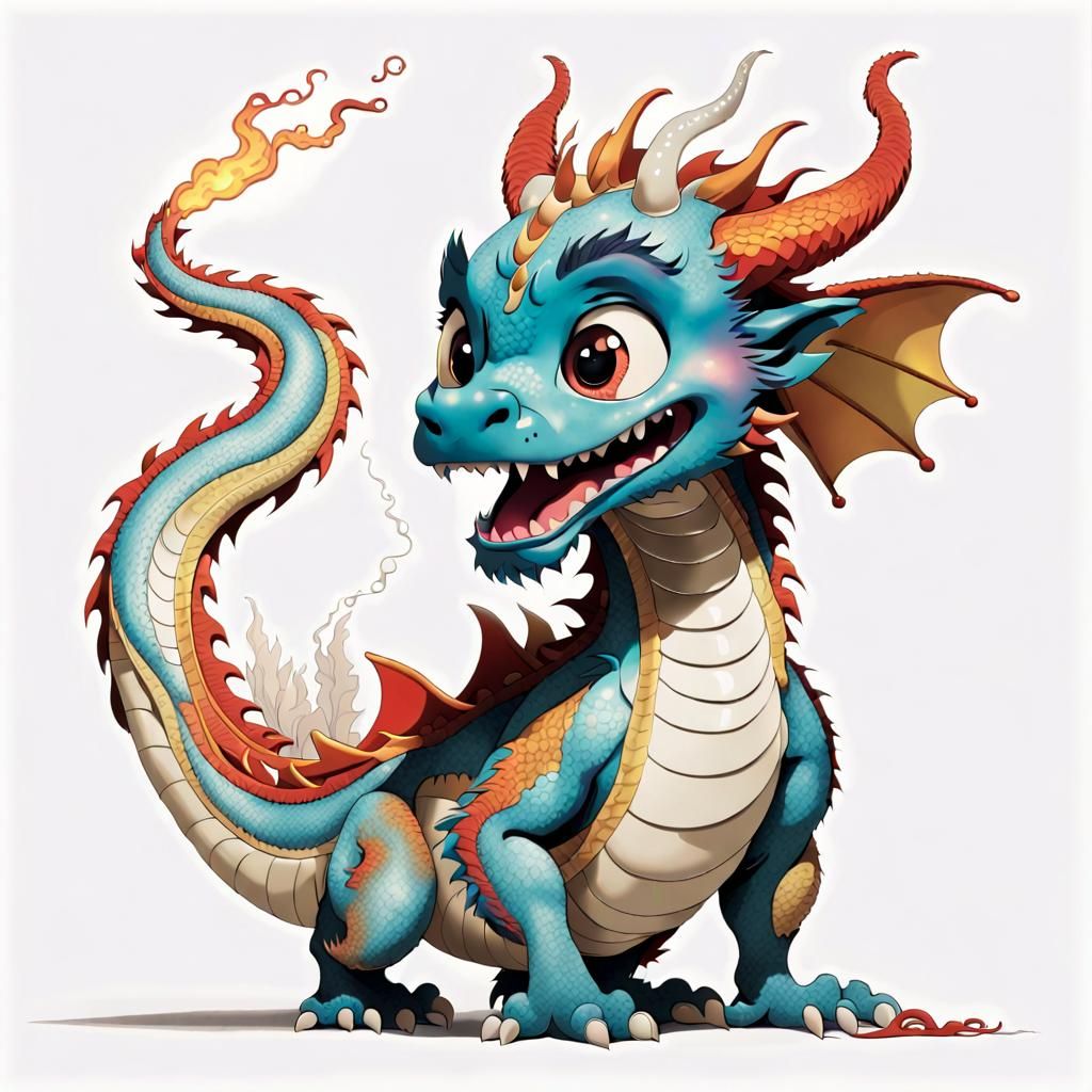 Cute Chinese Dragon Playfully Animated in Pixar Style