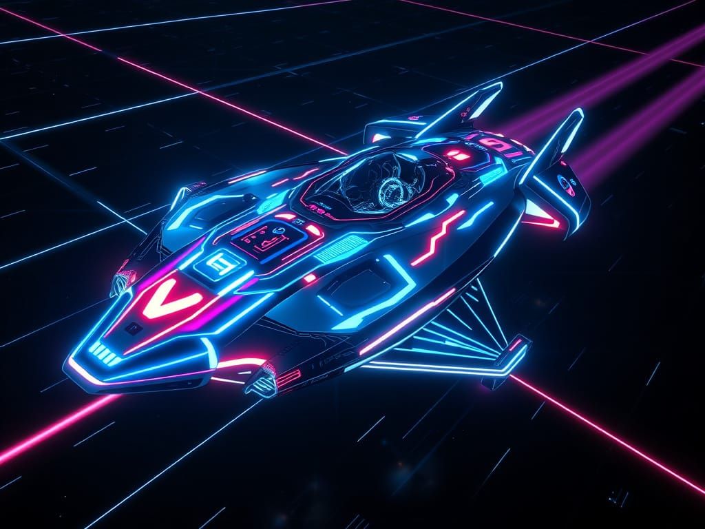 TRON Spaceship: Neon Circuits and Electric Blue Elegance