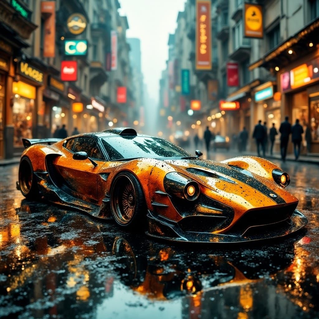Cyberpunk Custom Car in Dystopian Cityscape