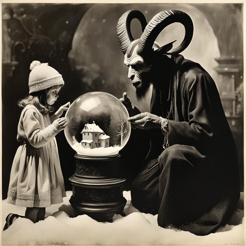 Baphomet's Gift: Snow Globe Scene in Dark Academia Style