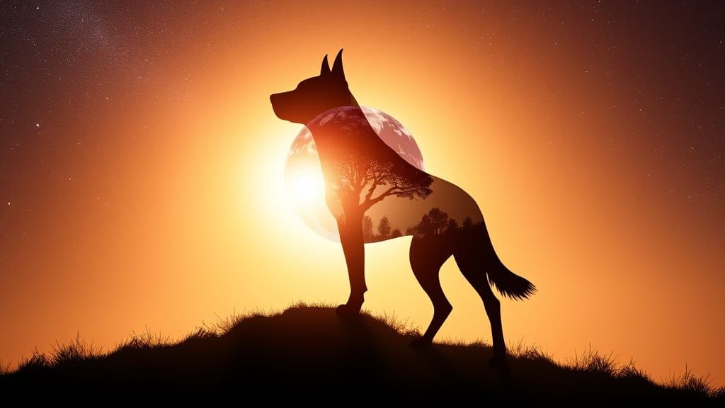 Surreal Silhouette Dog on a Rose-Tinted Planet
