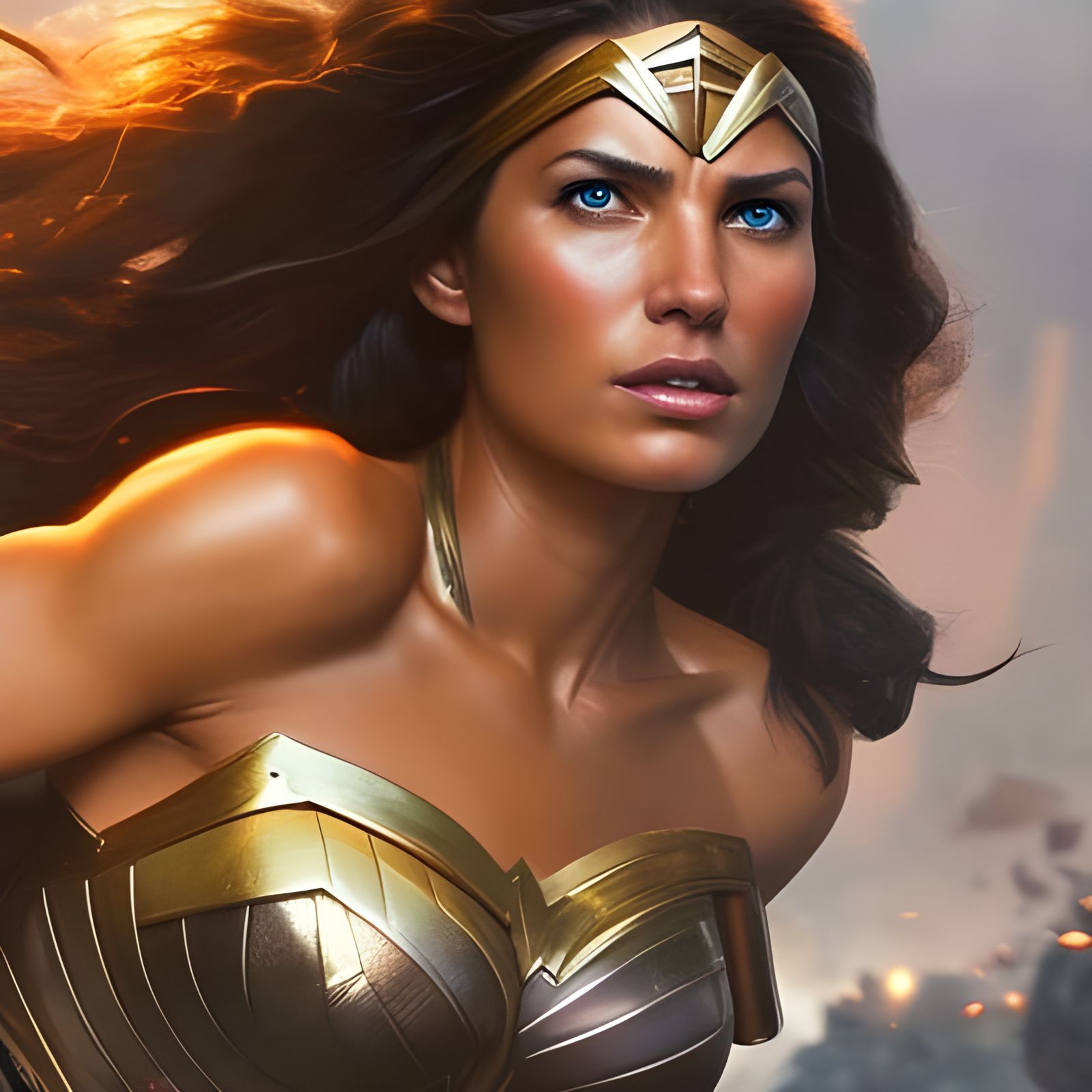 Wonder Woman Portrait with Flowing Hair