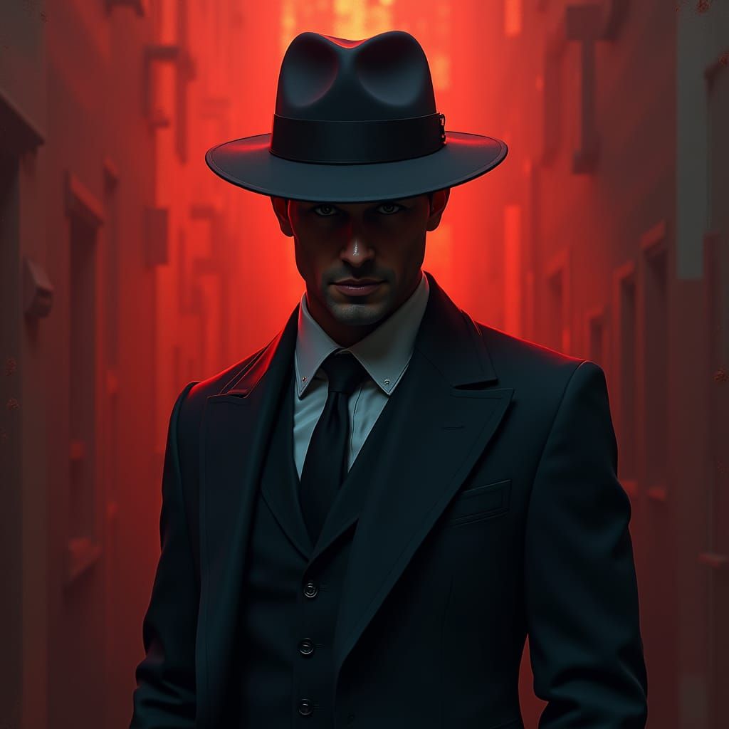 Enigmatic Figure in Suit, Film Noir Fantasy