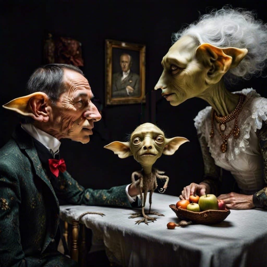 Surreal Alien Celebration in Restaurant: Photorealistic Mast...