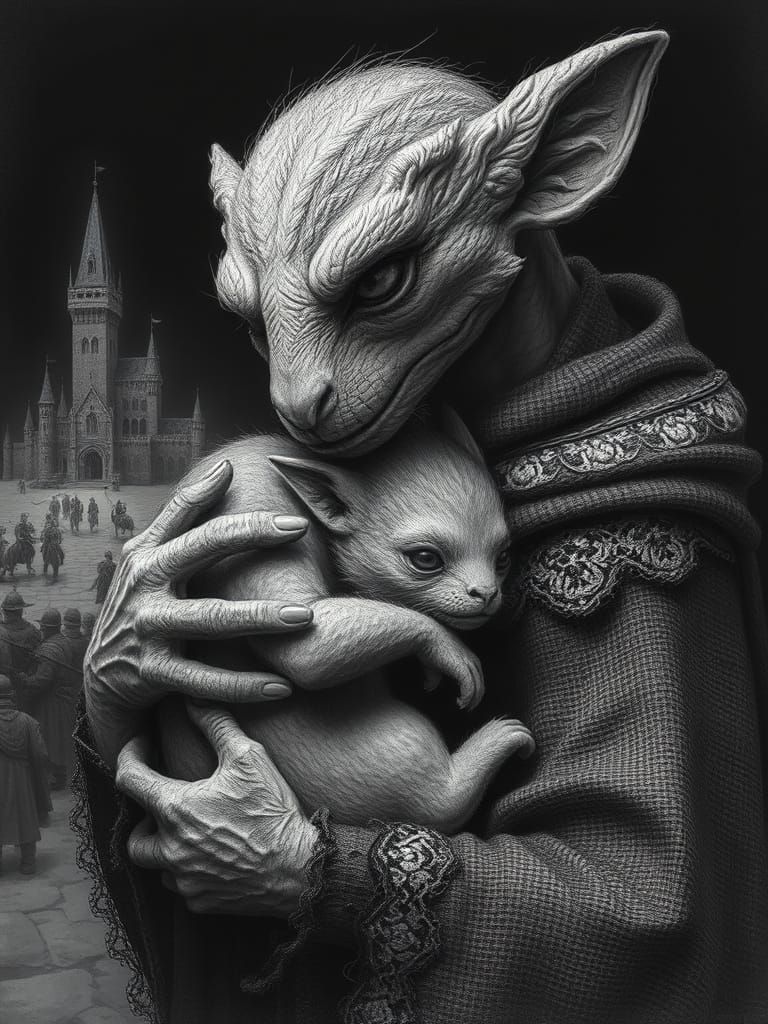 Loving Mother Protects Baby in Medieval Castle Assault