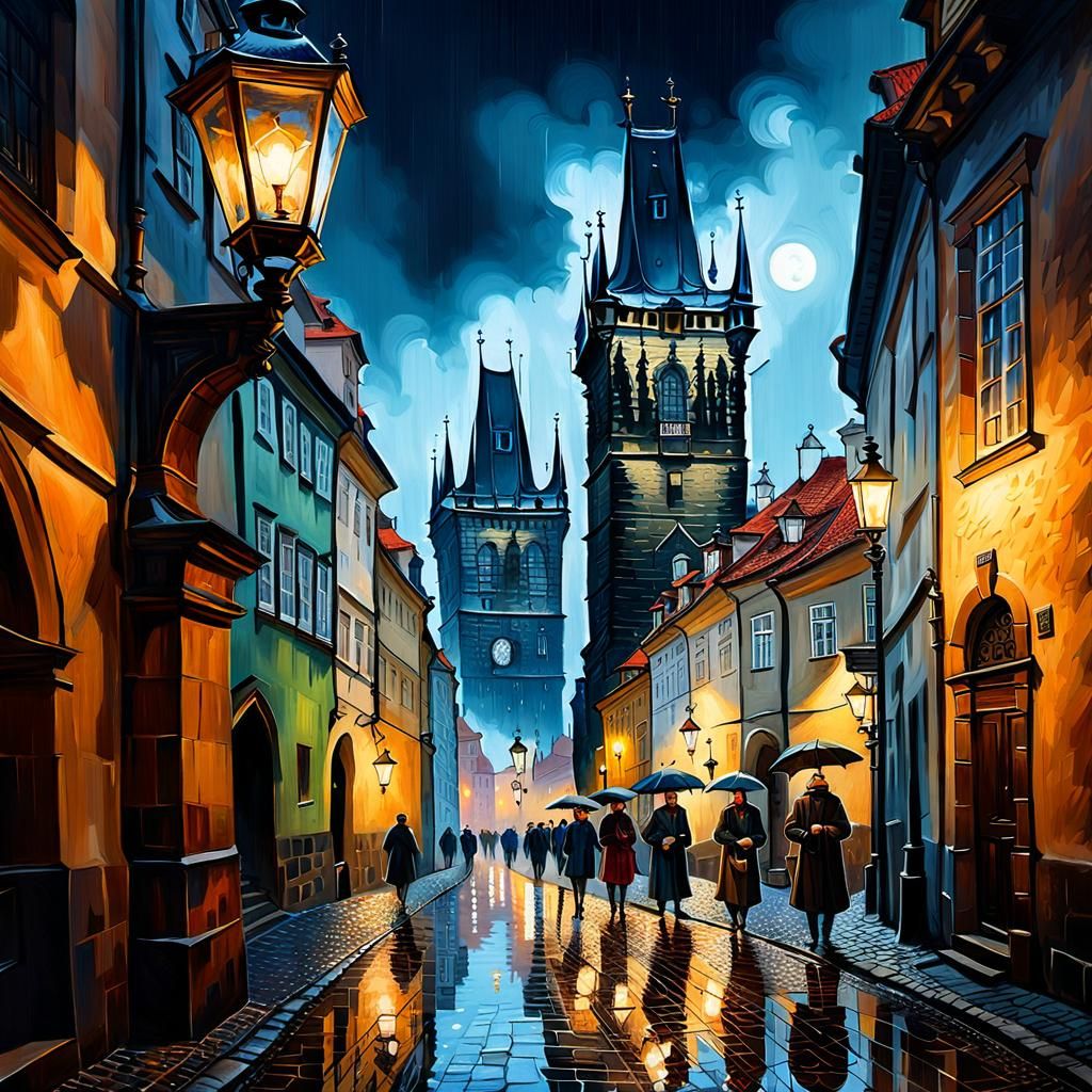 Prague's Malá Strana at Night as Astral Illustration