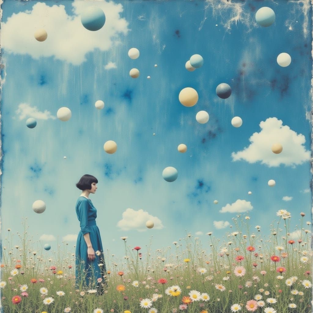 Blue and White Orbs in Flour Garden