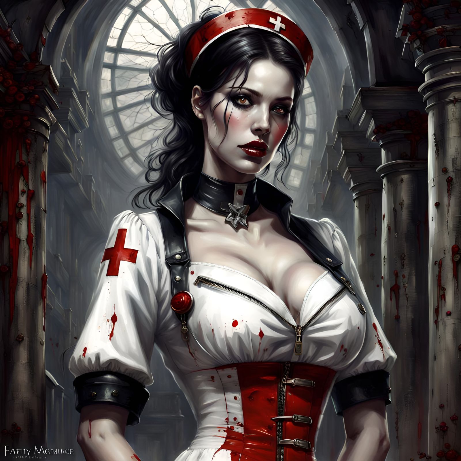 Gothic Nurse in Haunted Hospital: Dark Fantasy Art