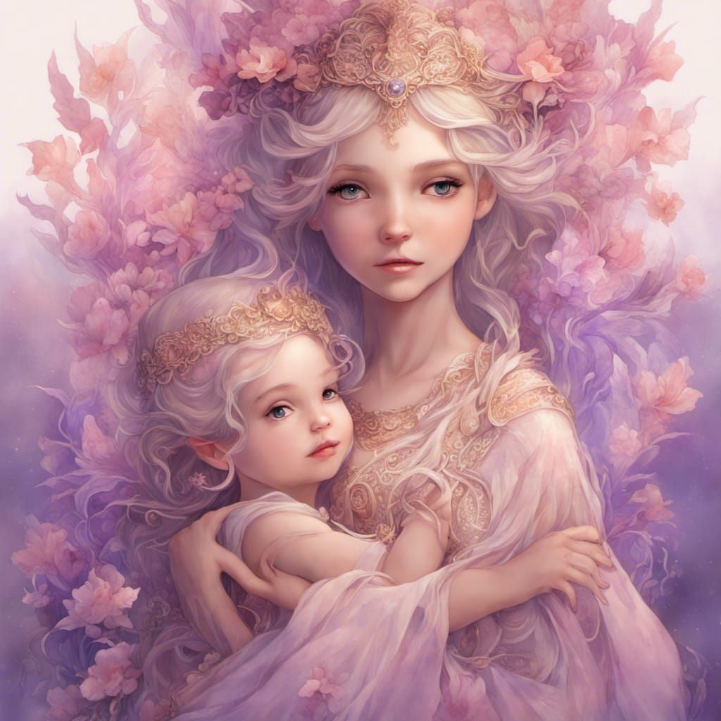 Luminous Lava Goddess with Child in Filigree Style