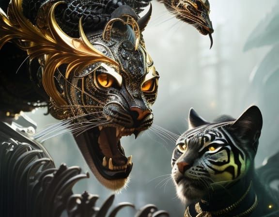 Stained Glass Tiger Warrior Demon in Cyberpunk Style