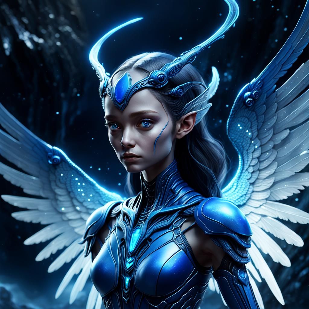 Ethereal Alien Angel with Blue Wings