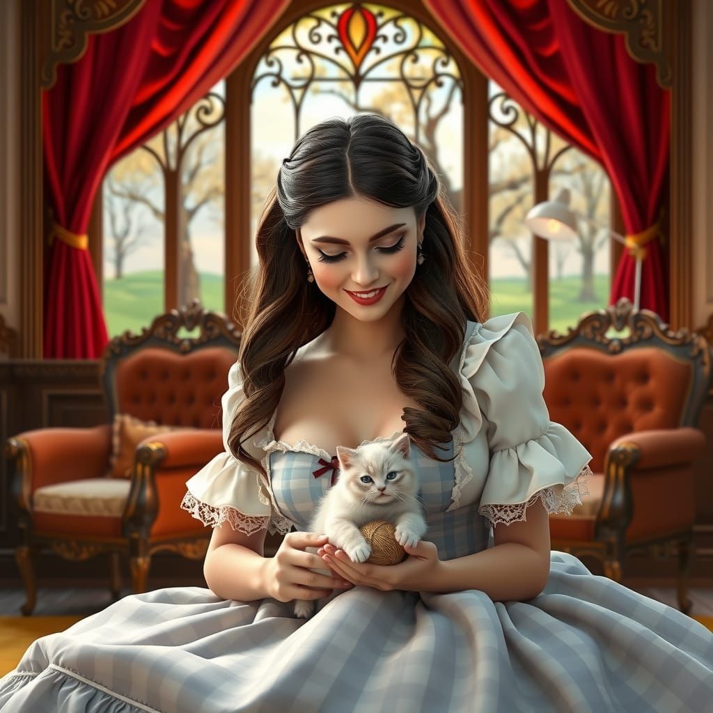 Dorothy Gale Portrait with Kitten, Art Nouveau Style