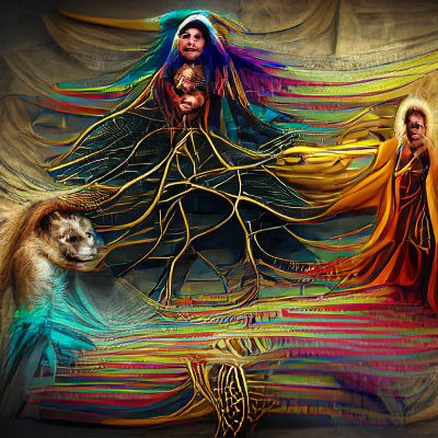 Priestess Weaving Tree of Life: Renaissance Digital Art