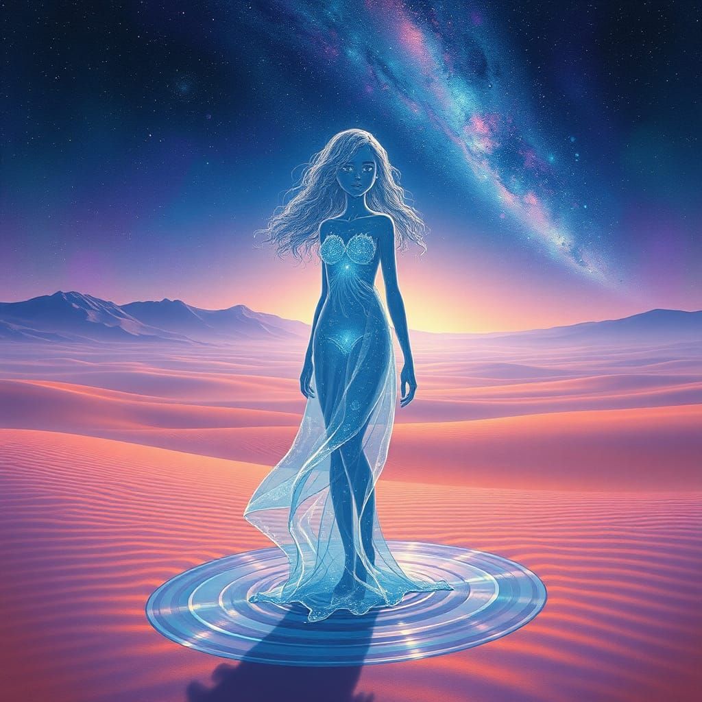 Ethereal Water Girl in Desert Landscape