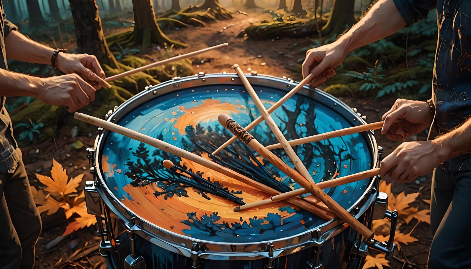 Drumsticks on Snare Drum: Detailed Fantasy Concept Art