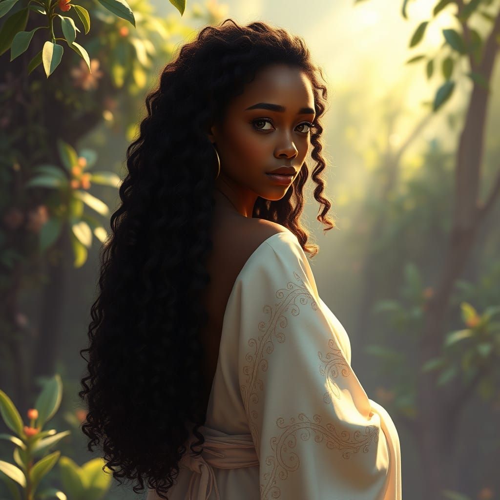 Surreal Goddess in Whimsical Landscape