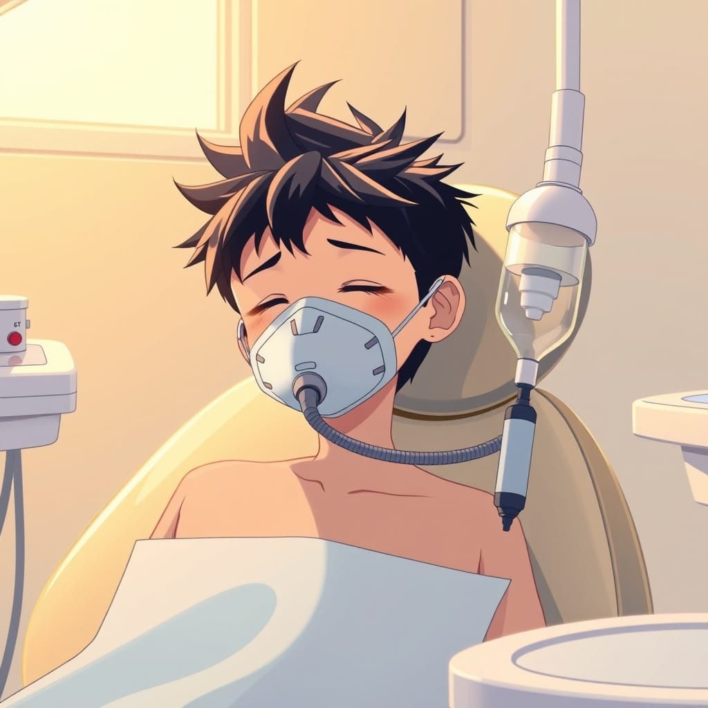 Anime Boy Relaxing with Anesthesia Mask