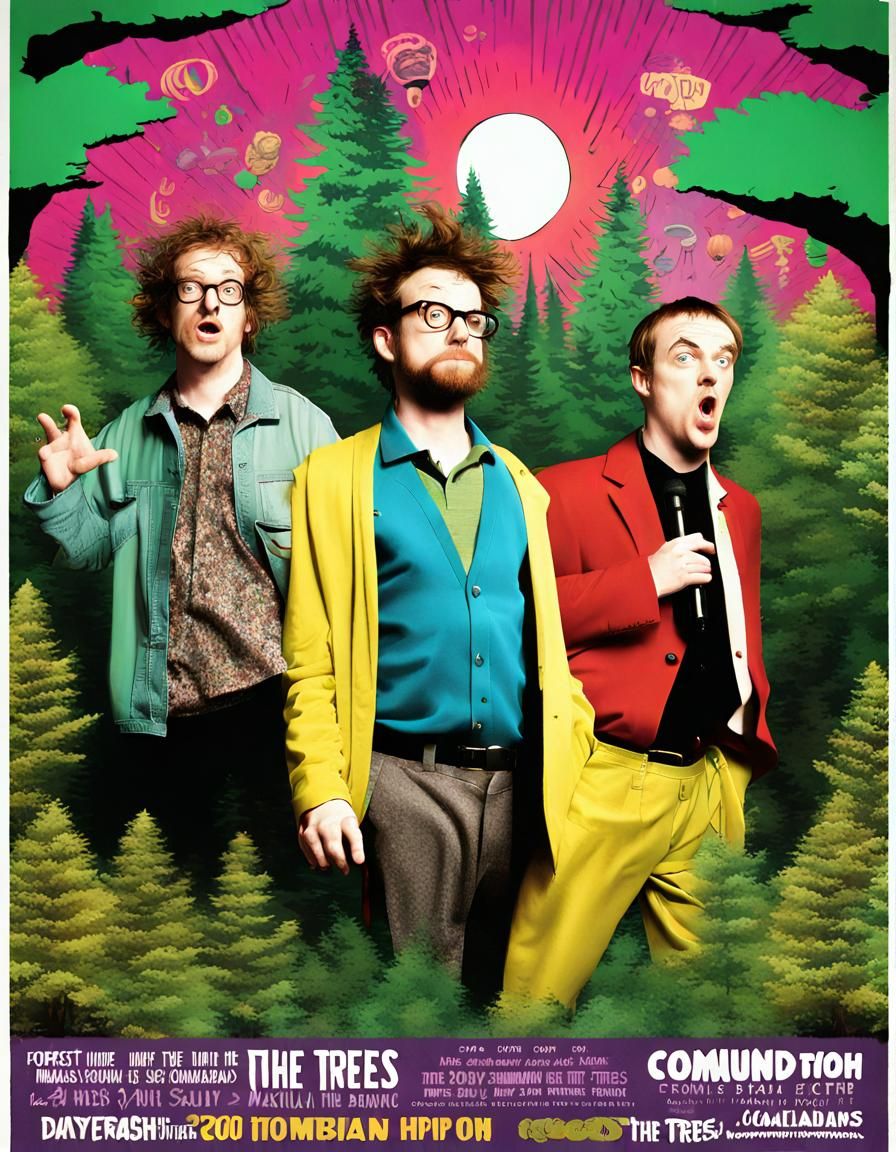 Musical Comedy Tour Poster with Cartoonish Backdrop