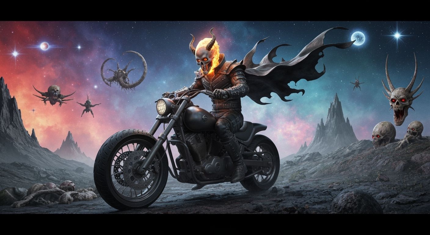 Cosmic Ghost Rider in Photorealistic Digital Art