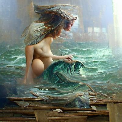 Enchanting Siren of the Sea: Oil Painting