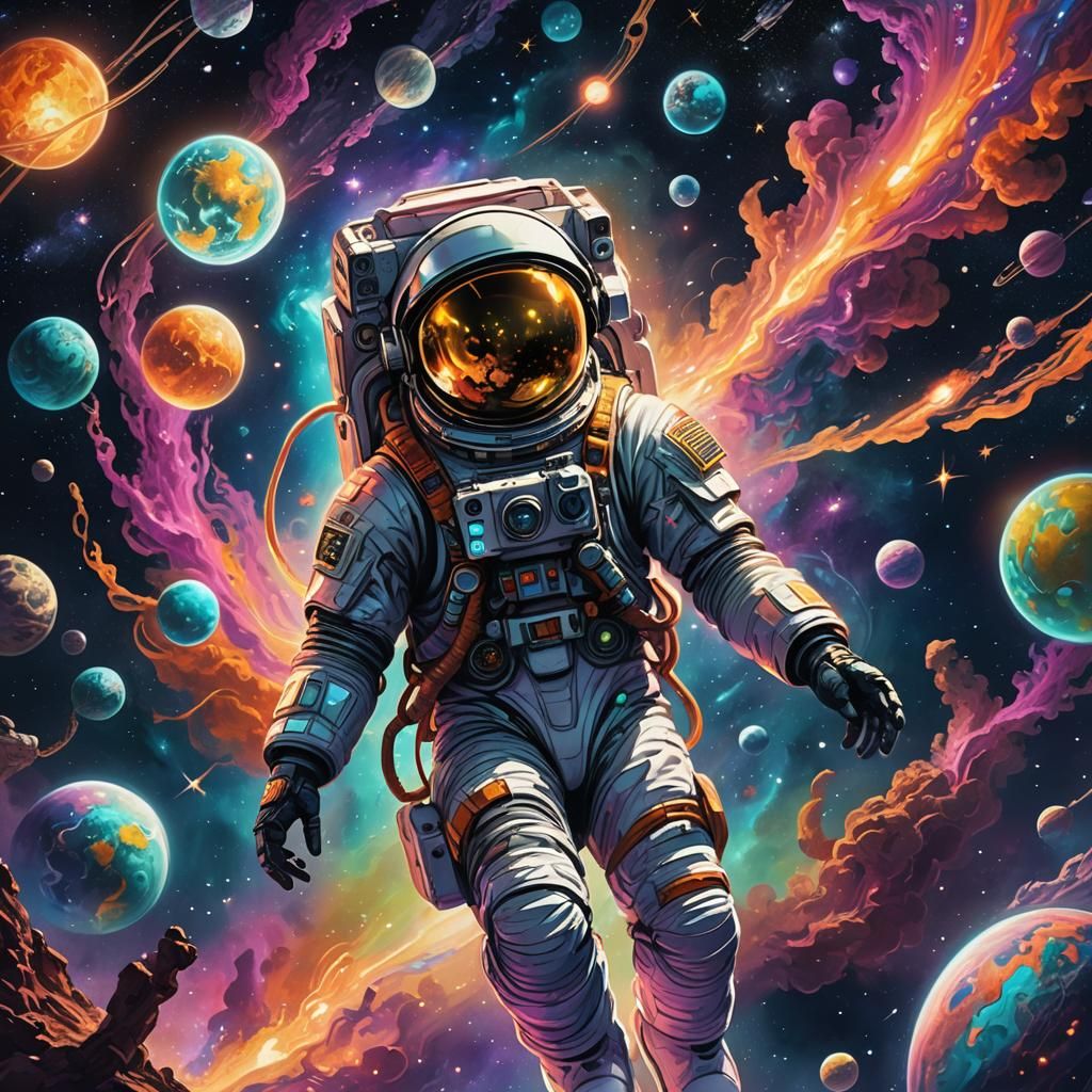 Astronaut and Celestial Being in Space Illustration