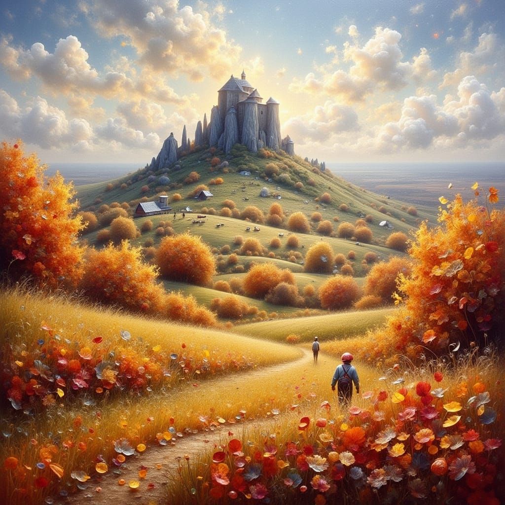 Glastonbury Tor Autumn Harvest in Maximalist Impressionist S...
