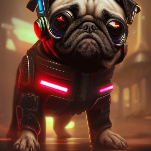 Cute Cyberpunk Pug with Big Eyes