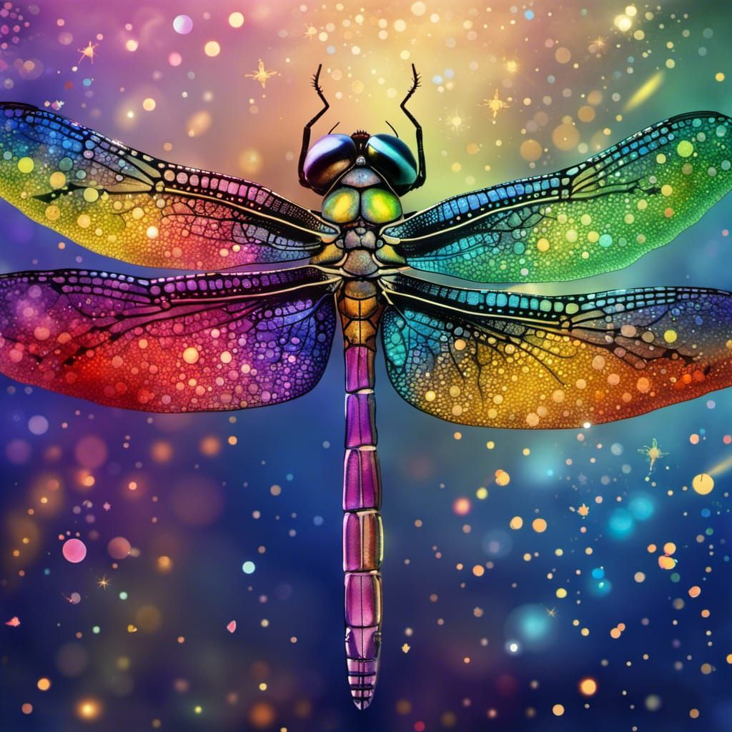 Rainbow Dragonfly Portrait with Glittering Wings