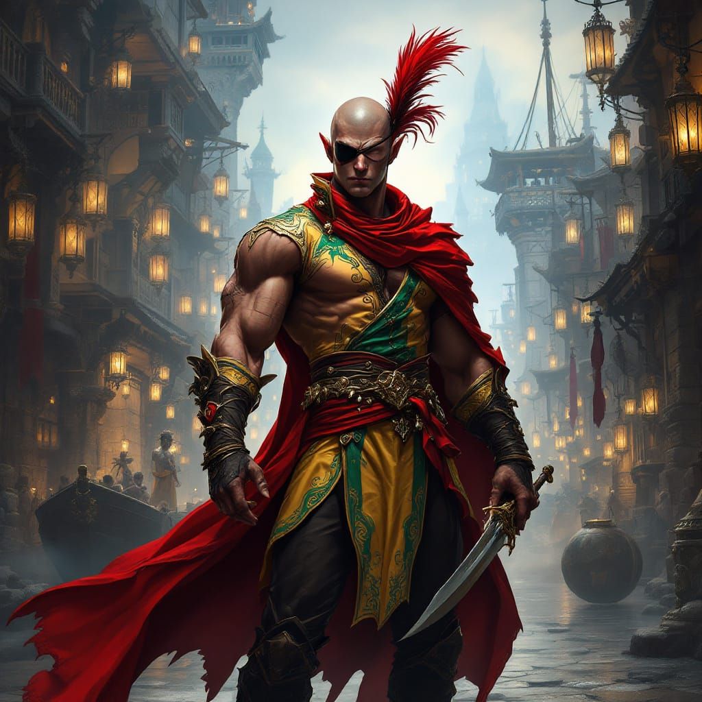 Dark Elf Jarlaxle in Lavish Attire, Fantasy Illustration