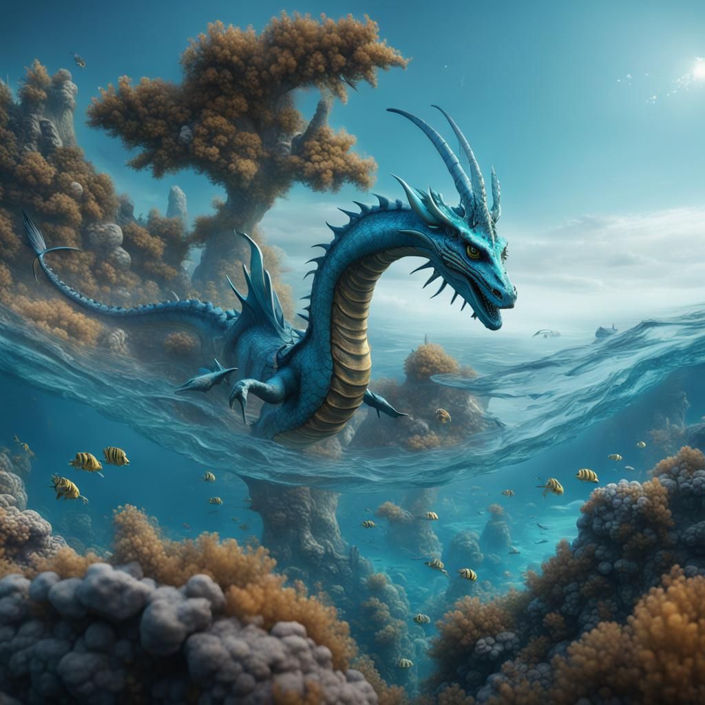Friendly Sea Dragon Overlooking Utopian Blue Sea
