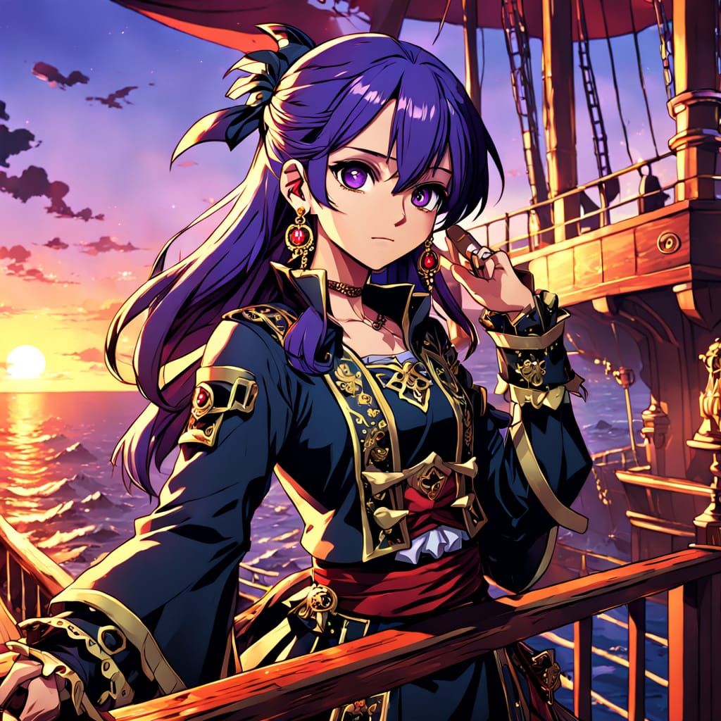 Gothic Pirate Girl on Ship's Deck