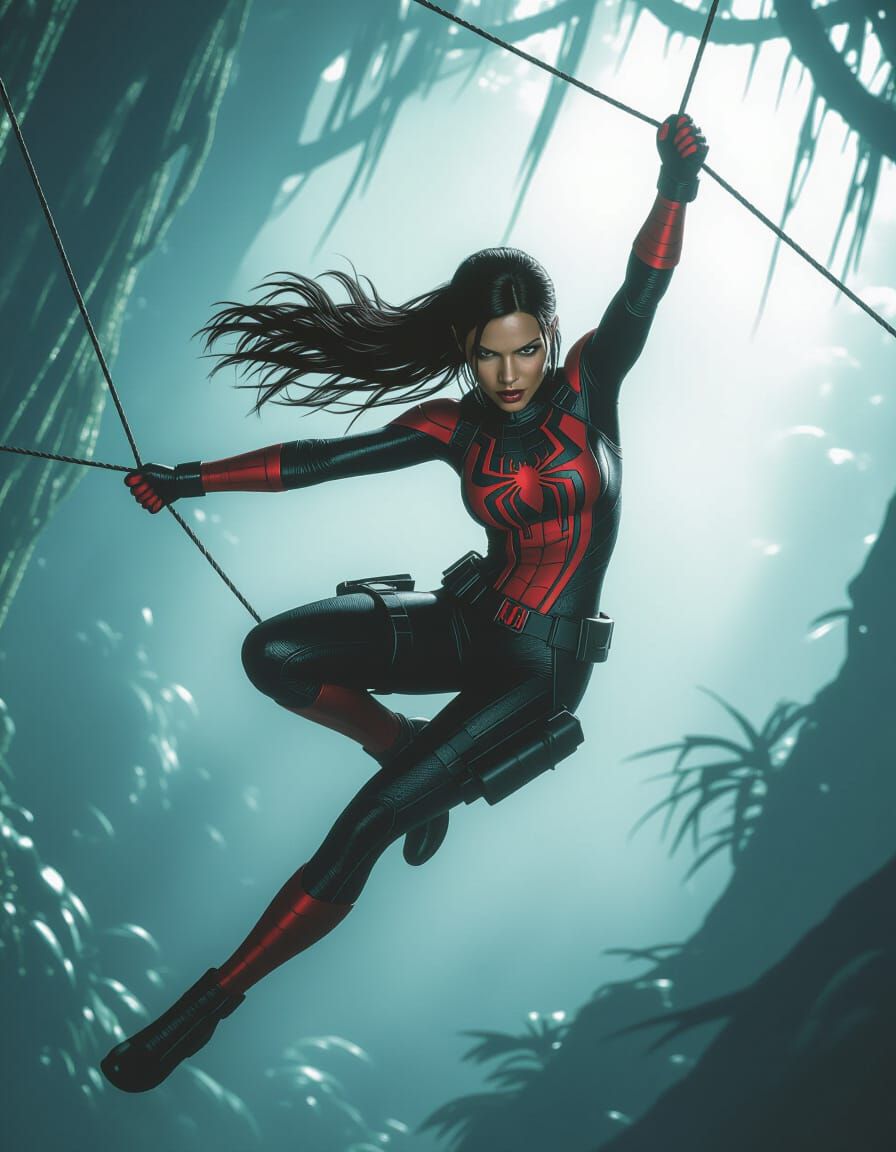 Lara Croft as Spider-Woman in Mystical Forest