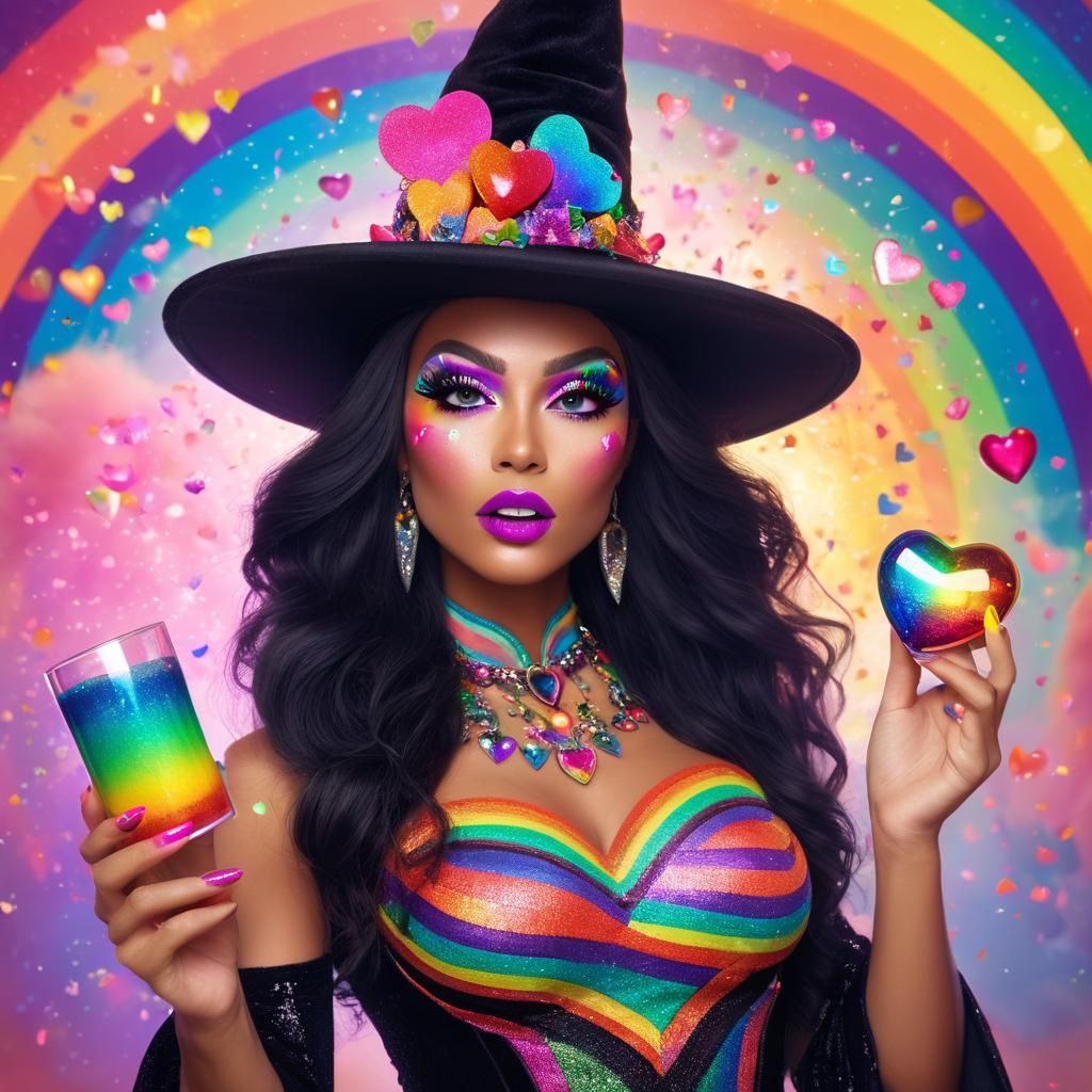 Rainbow Witch Holding a Heart of Rainbows