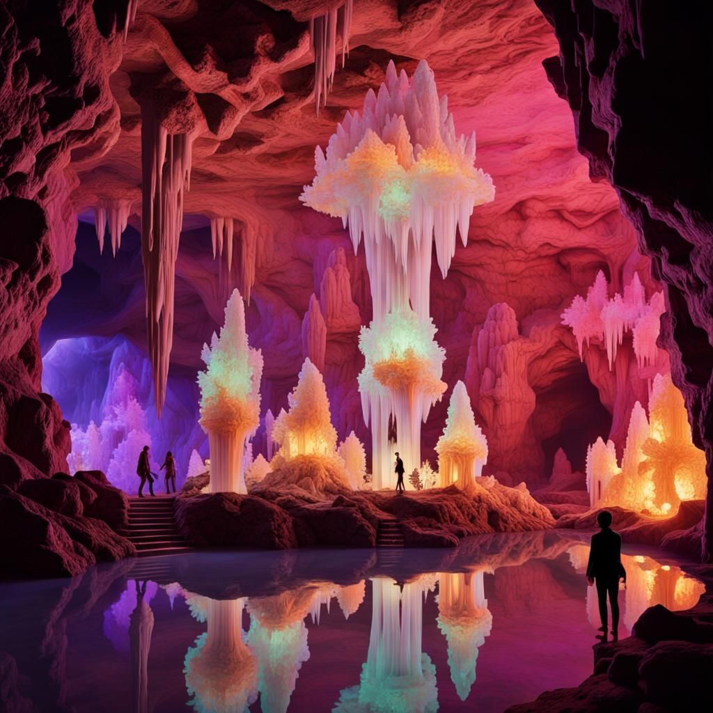 Luminescent Celestial Beings in Astral Abyss Cave