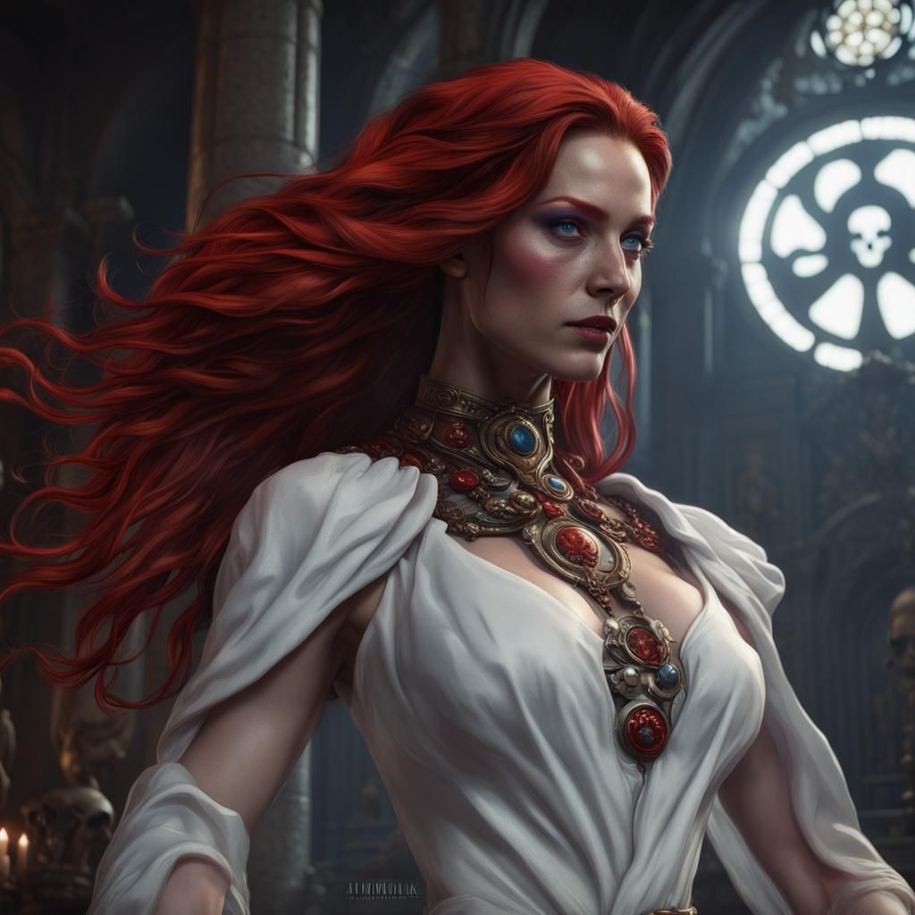Mystique in White Dress: Dark Fantasy Art