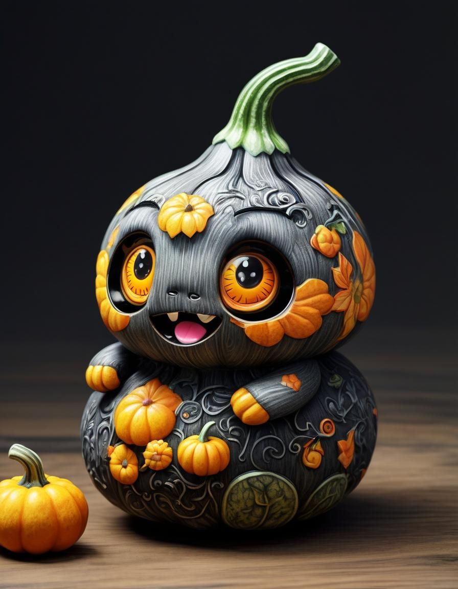 Cute Gourd Character in Kawaii Chibi Style