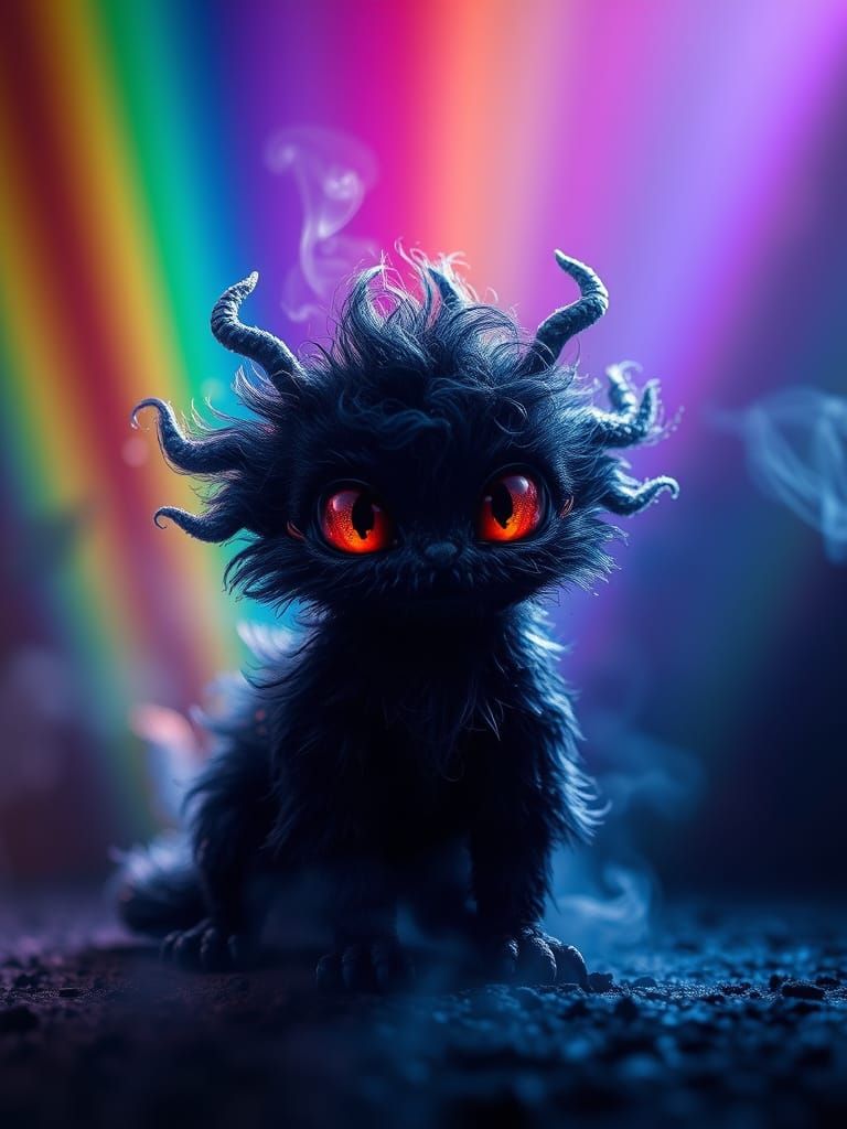 Smoky Creature in Rainbow Light: Digital Art
