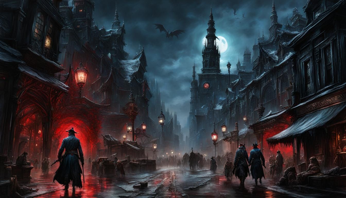 Bloodborne City with Black Wings in the Night