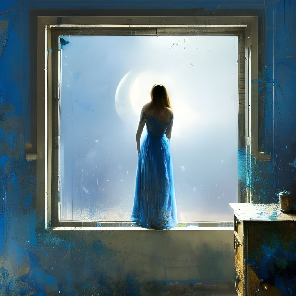 Girl Gazing at Moon in Sinister Light