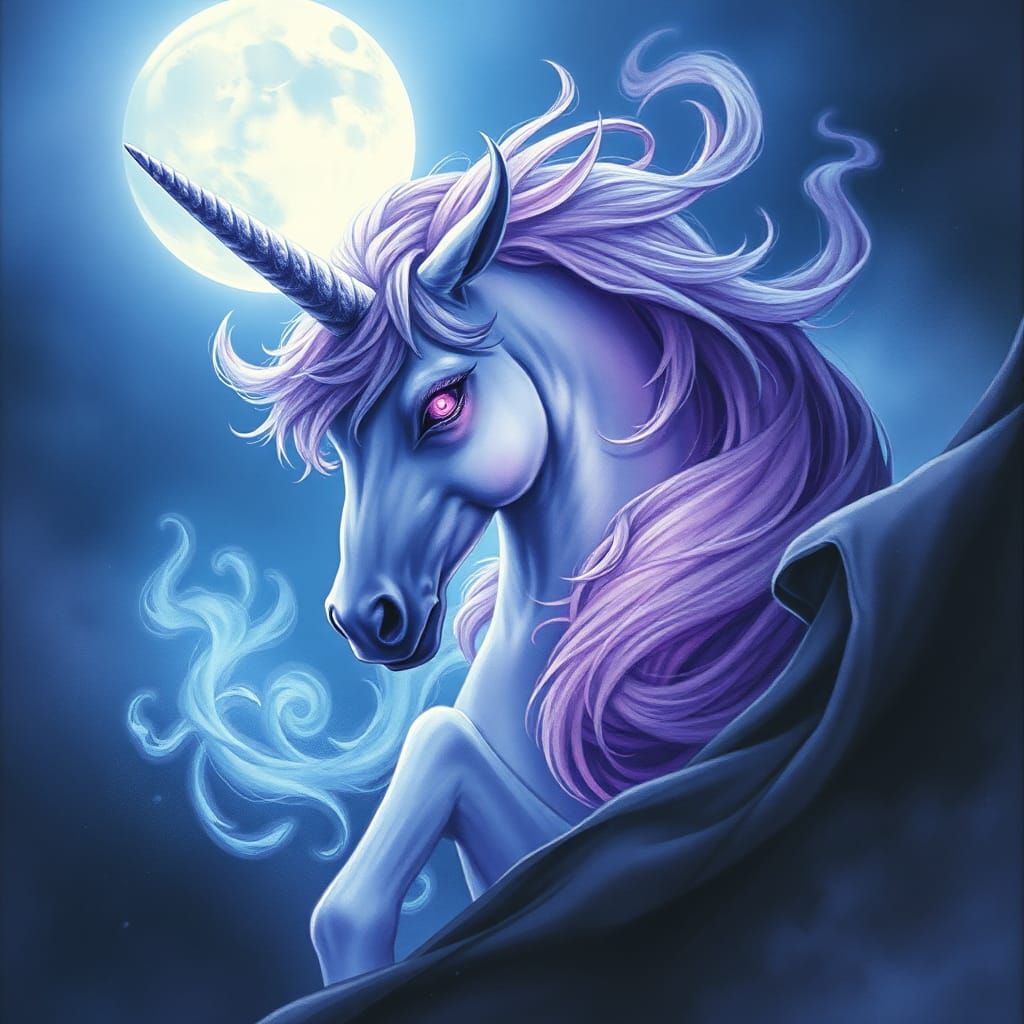 Dark Unicorn in Bioluminescent Watercolor Illustration