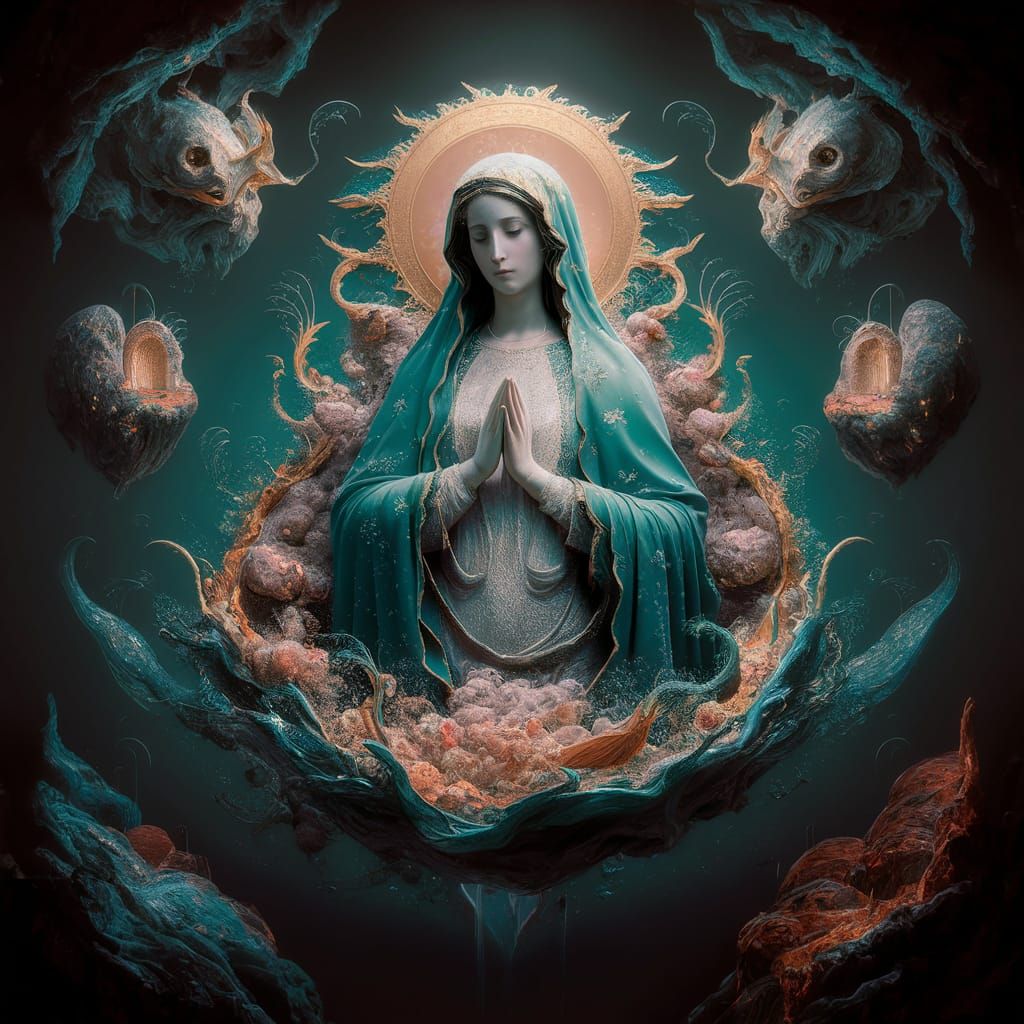 Holy Mary in Fantastical Landscape, Matte Painting