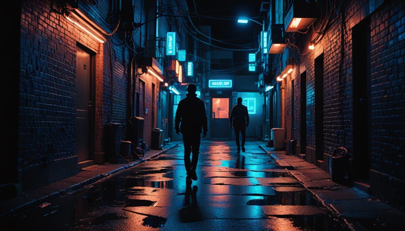 Tans Am Runs Through a Neon Alleyway