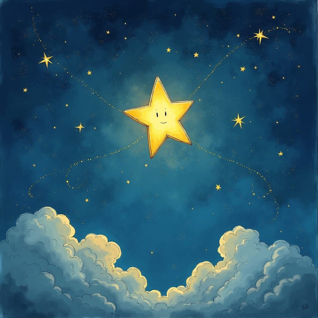 Whimsical Star Shining in Celestial Night Sky