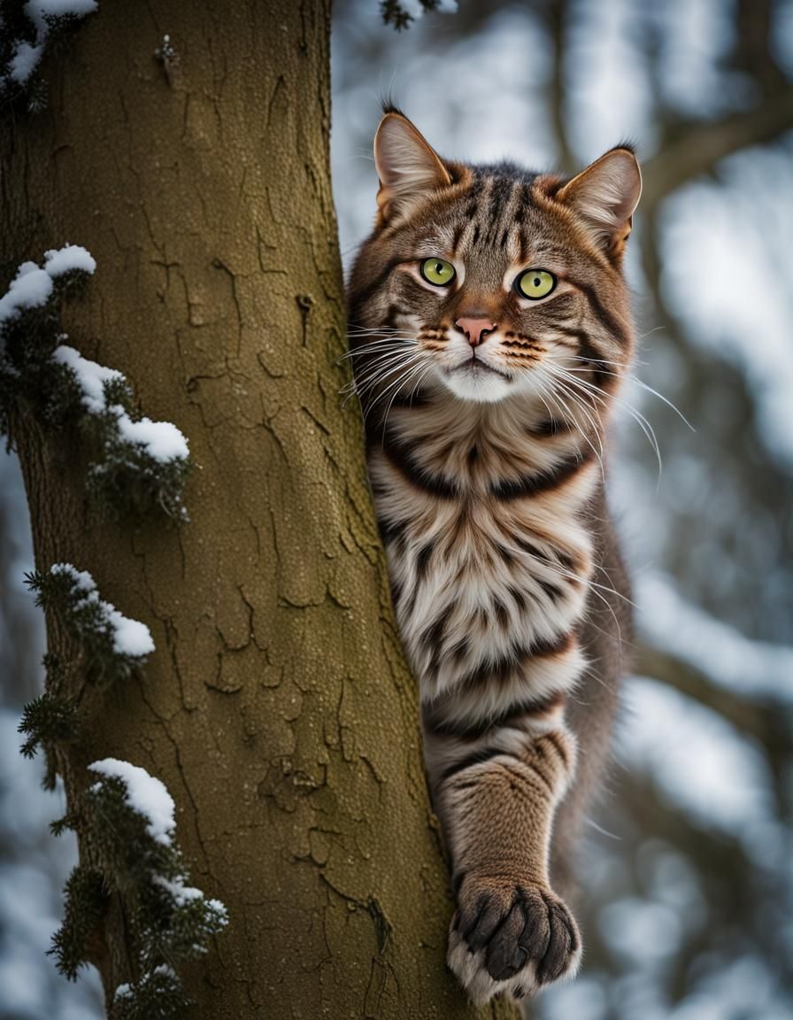 Scottish Wildcat Portrait in Winter