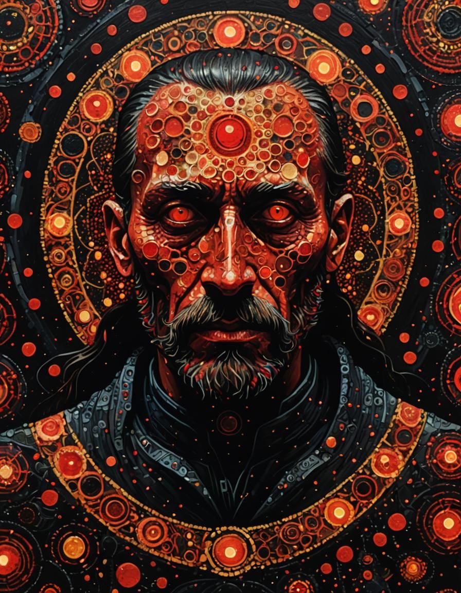 Mystical Figure in Pointillism Summoning Circle