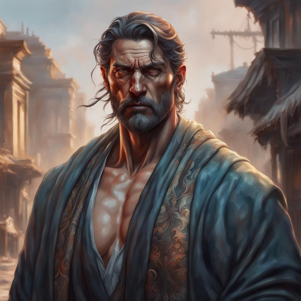 Muscular Man with Cape: Hyperdetailed Portrait