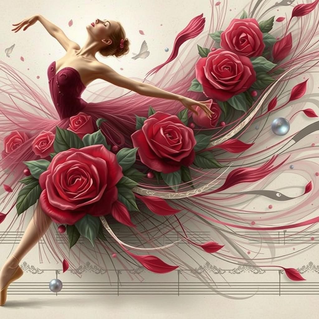 Ethereal Ballet Dancer in Pink Flower Gown