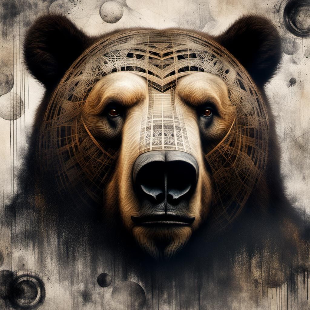 Robotic Bear Portrait in Volcanic Hyperspace