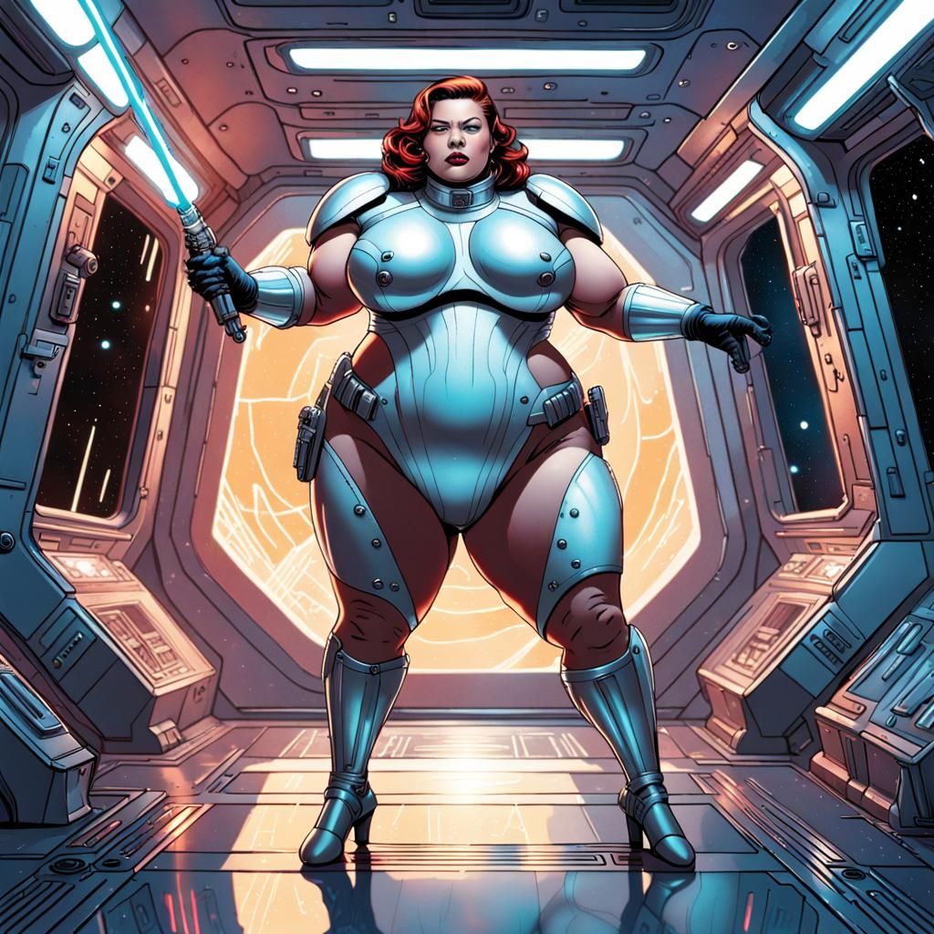 Ethereal Alien Woman Wielding Lightsaber in Comic Book Art
