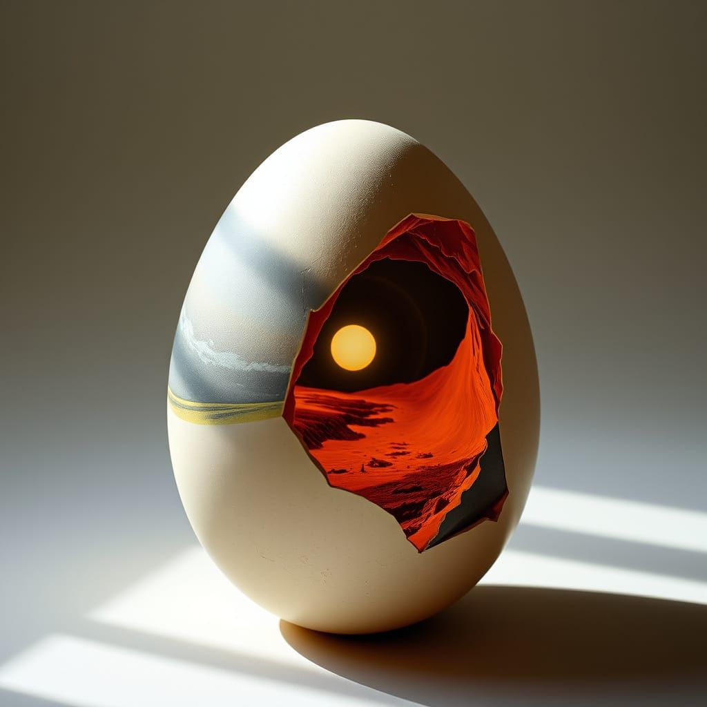 Surreal Egg with Blended Surrealism and Photorealism in Trom...